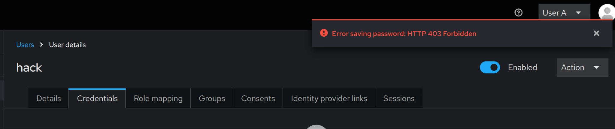 Рисунок 7. Спроба встановити пароль для нового користувача.