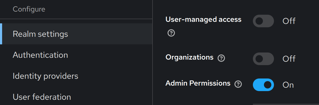 Рисунок 2. Увімкнення Fine-Grained Admin Permissions V2 у налаштуваннях Keycloak Realm.
