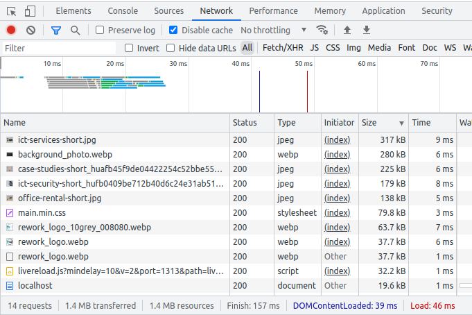 Figure 4. Network tab screenshot after optimization