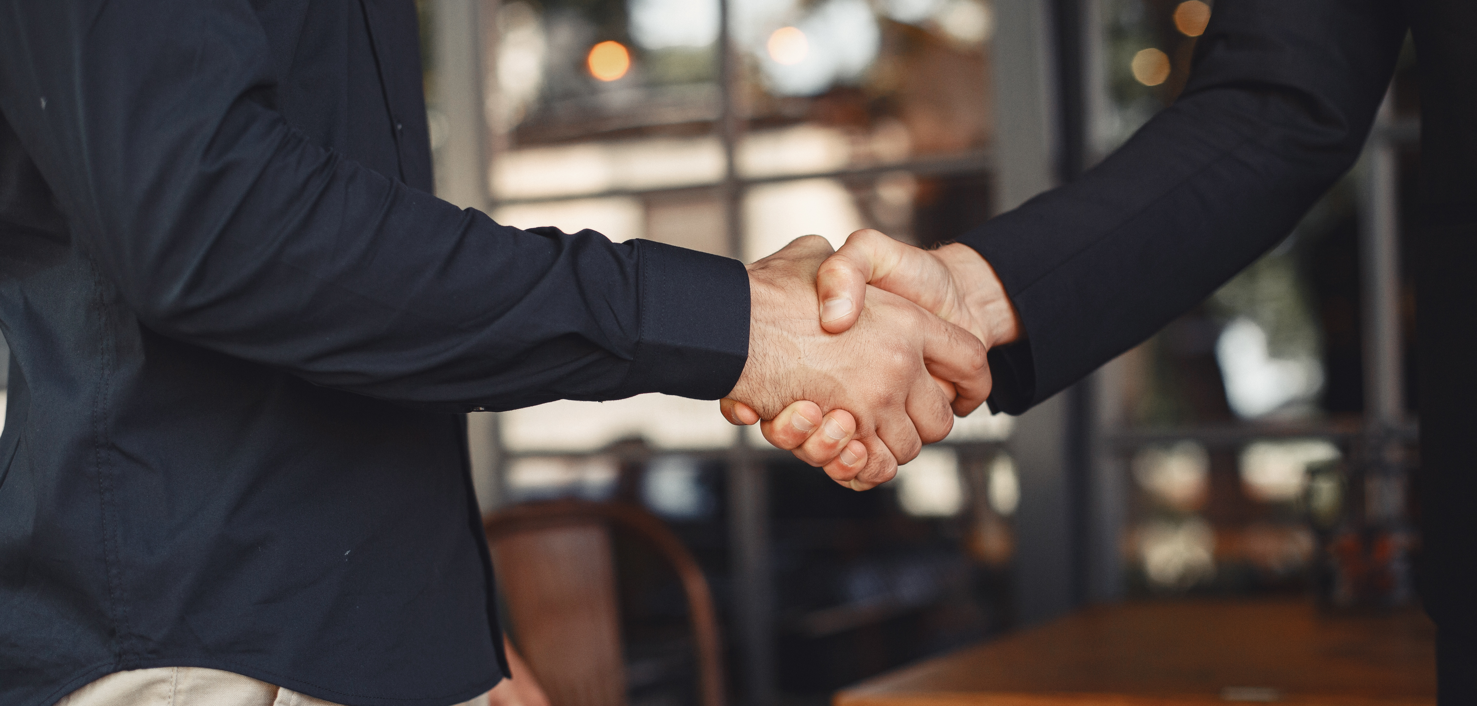 Men shake hands, enclosure business agreement, understanding business partners